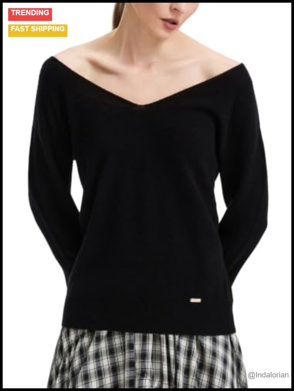 100% Merino Wool Reversible V Neck Pullover Sweater Women Loose Knit